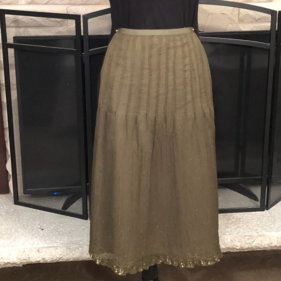 J. Crew silk beaded pintuck pleats dark sage green - Picture 1 of 4